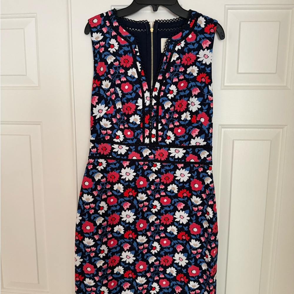 kate Spade Navy Floral Midi Dress with Pink & White Blooms, size 4